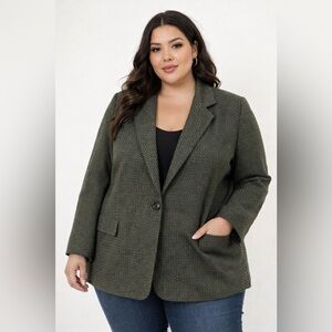 Wool Blend Sag Harbor Classic,Timeless, Green Patterned Blazer